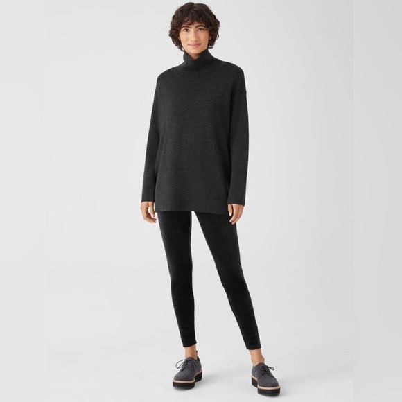 Eileen Fisher Womens Stretch Velvet Knit Leggings Black - Size Small Petite - Picture 1 of 6
